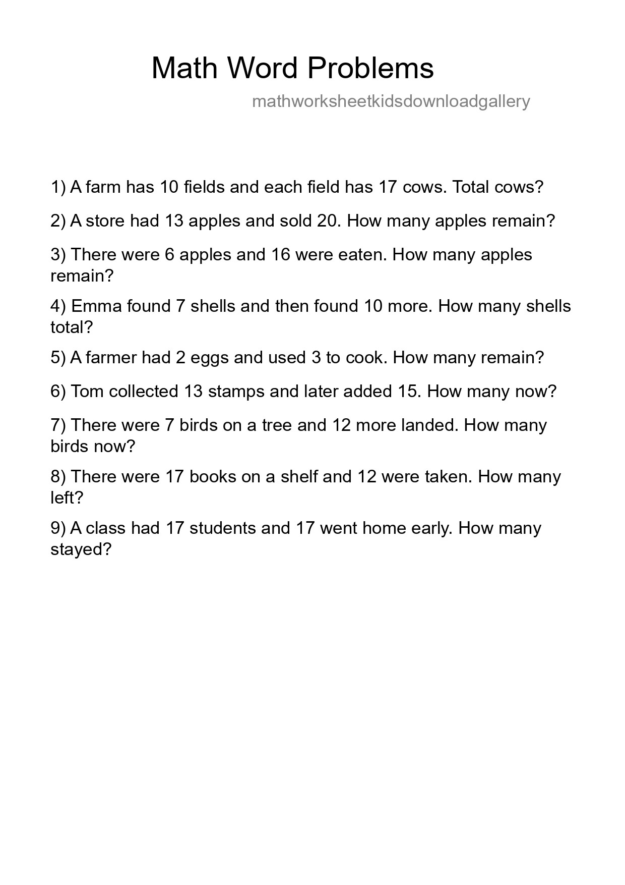 Math Word Problem Worksheet