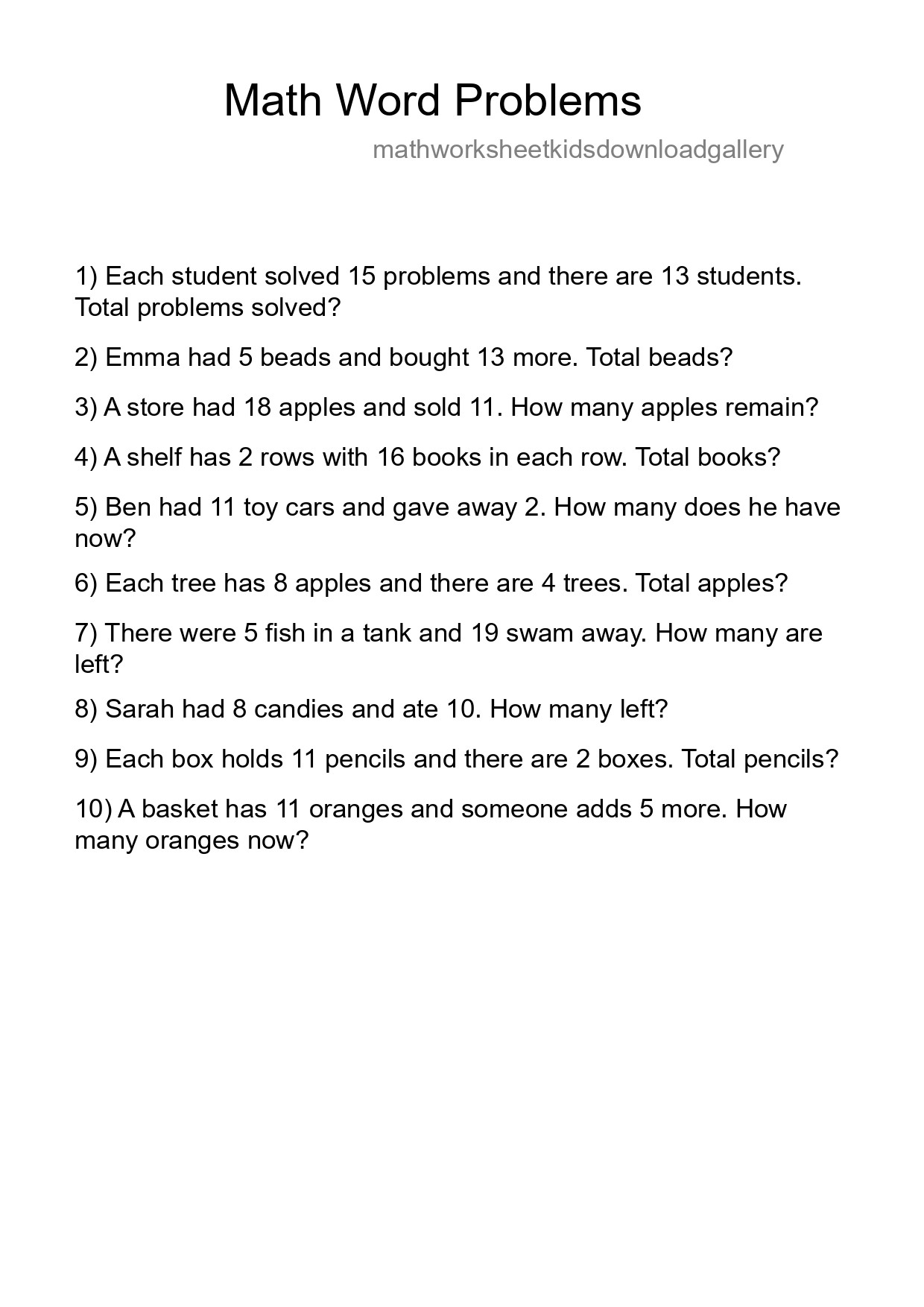 Math Word Problem Worksheet