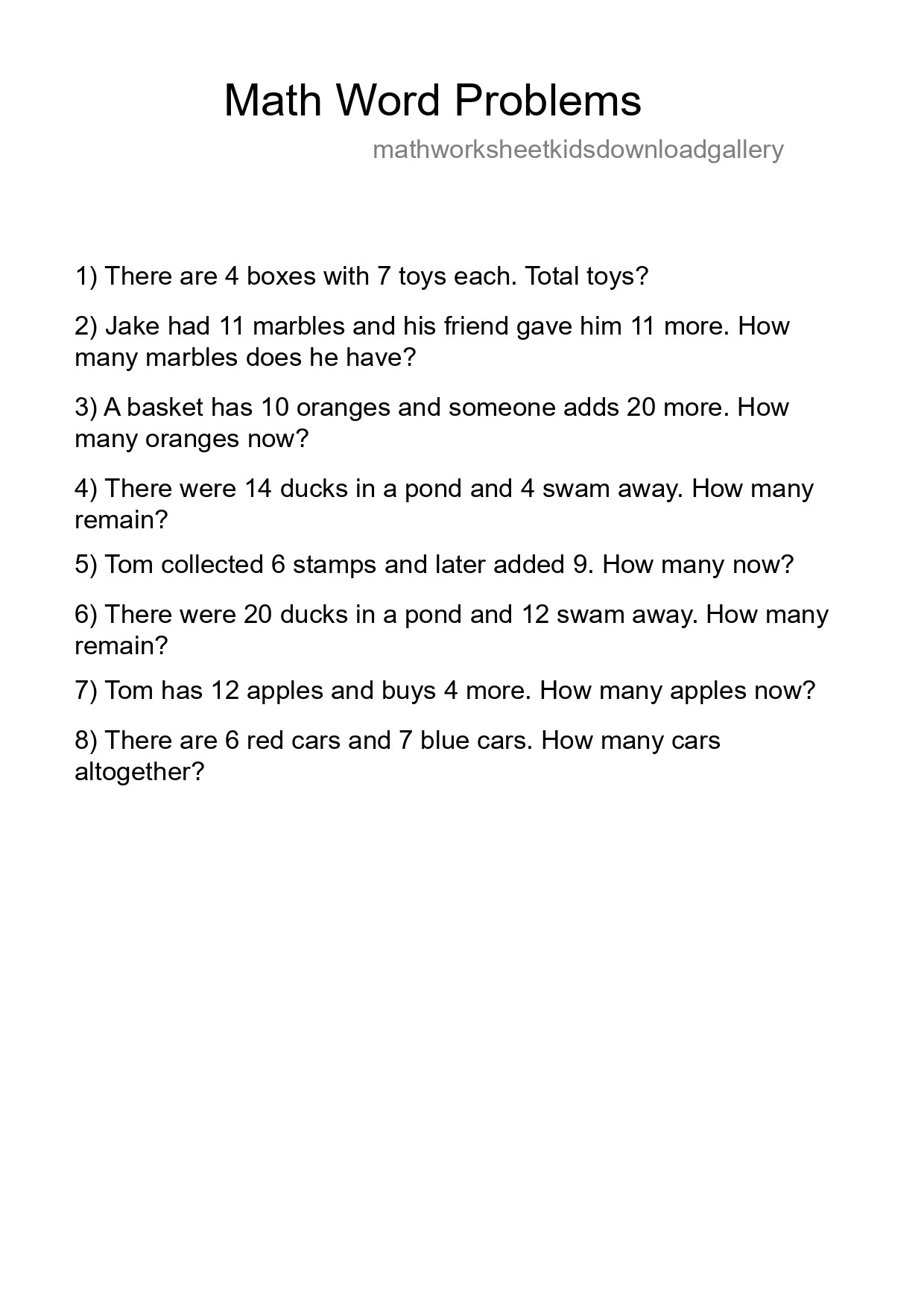 Math Word Problem Worksheet