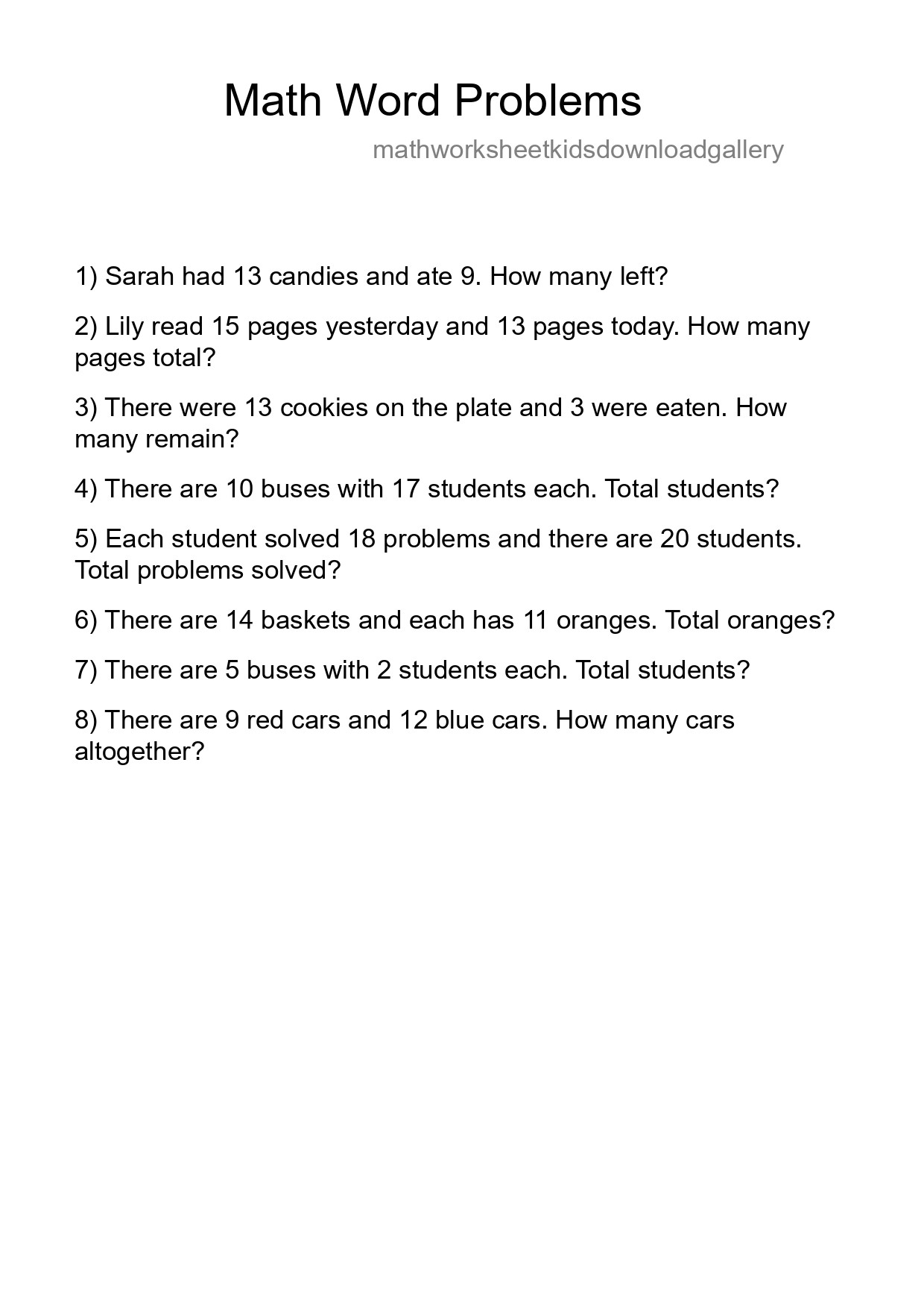 Math Word Problem Worksheet