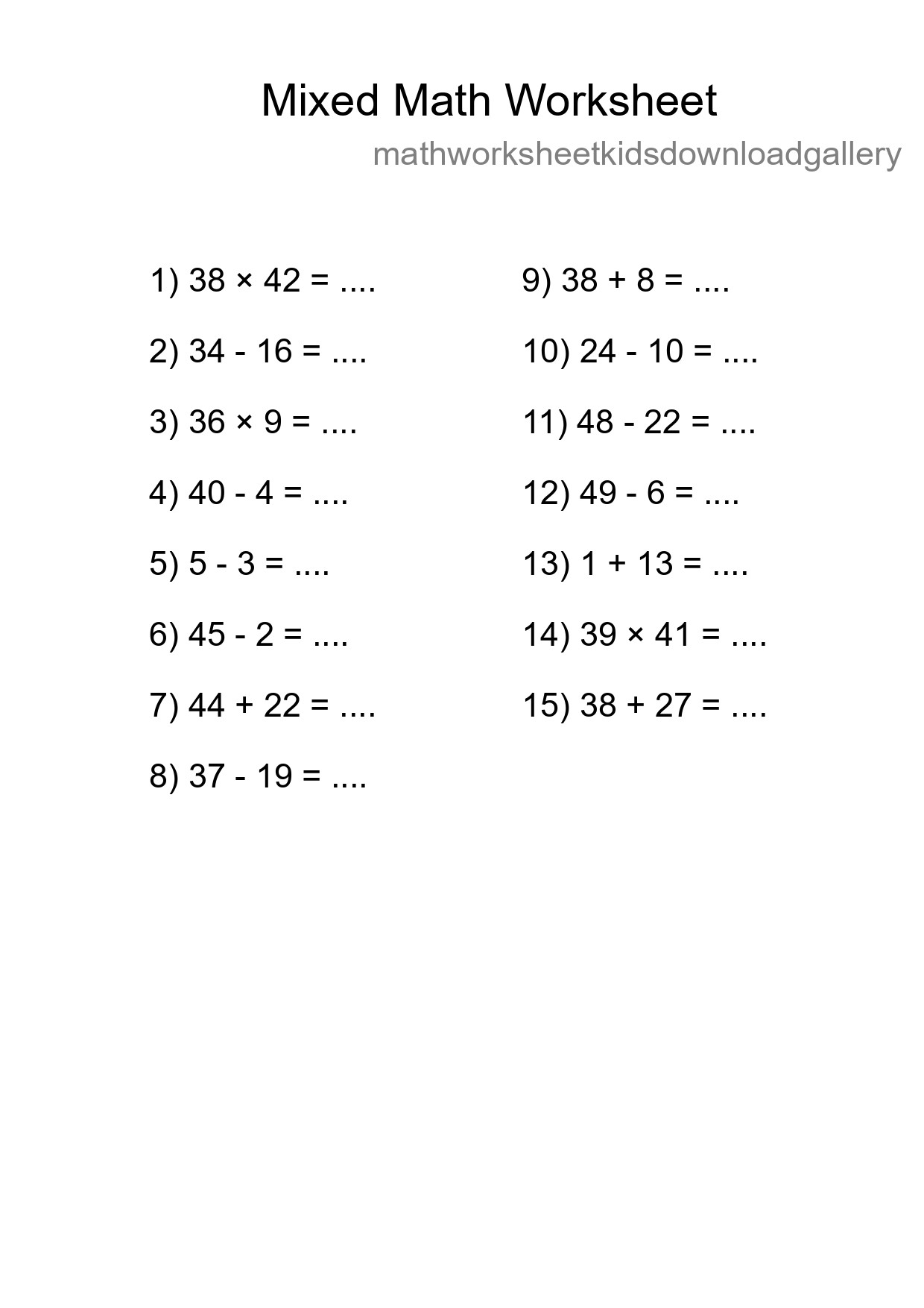 Mixed Operations Math Worksheet