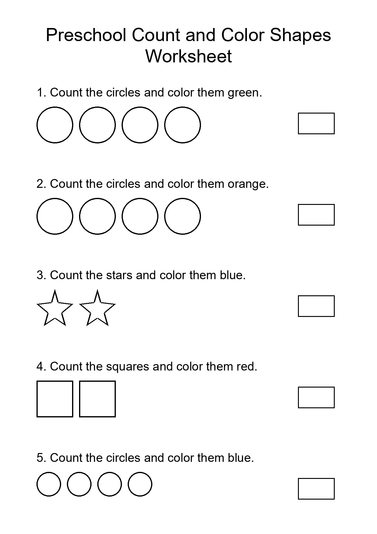 Preschool Count and Color Shapes Worksheet