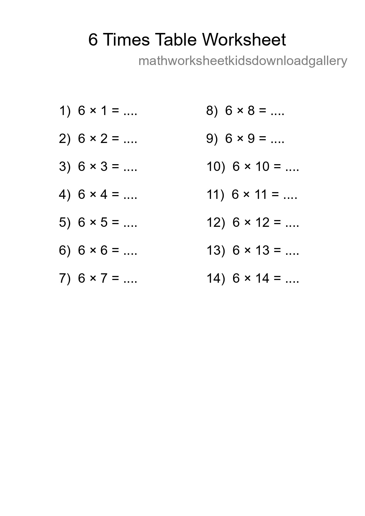 Printable 6 Times Table Worksheet For Grade 3 - Part 9
