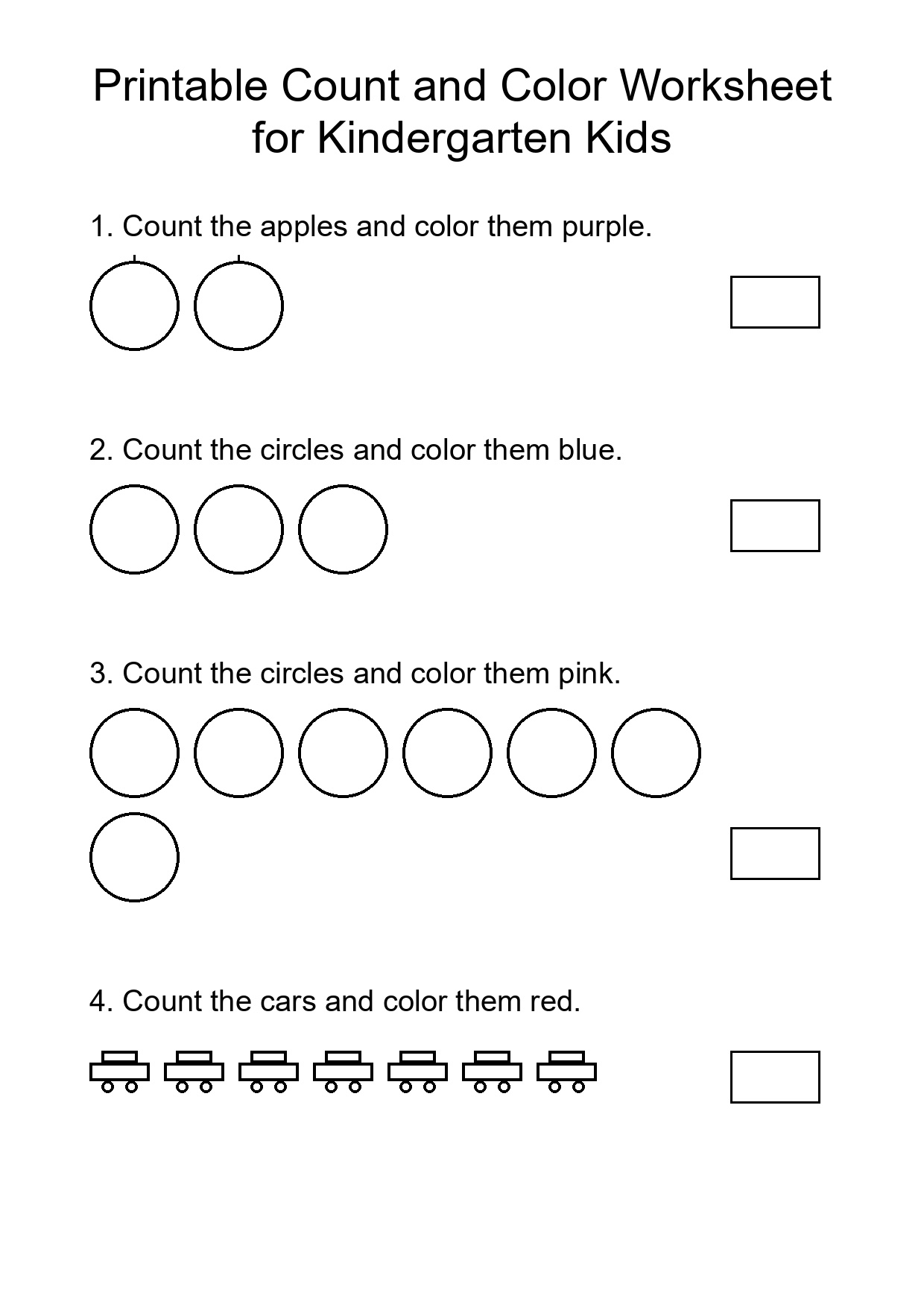 Printable Count and Color Worksheet for Kindergarten Kids