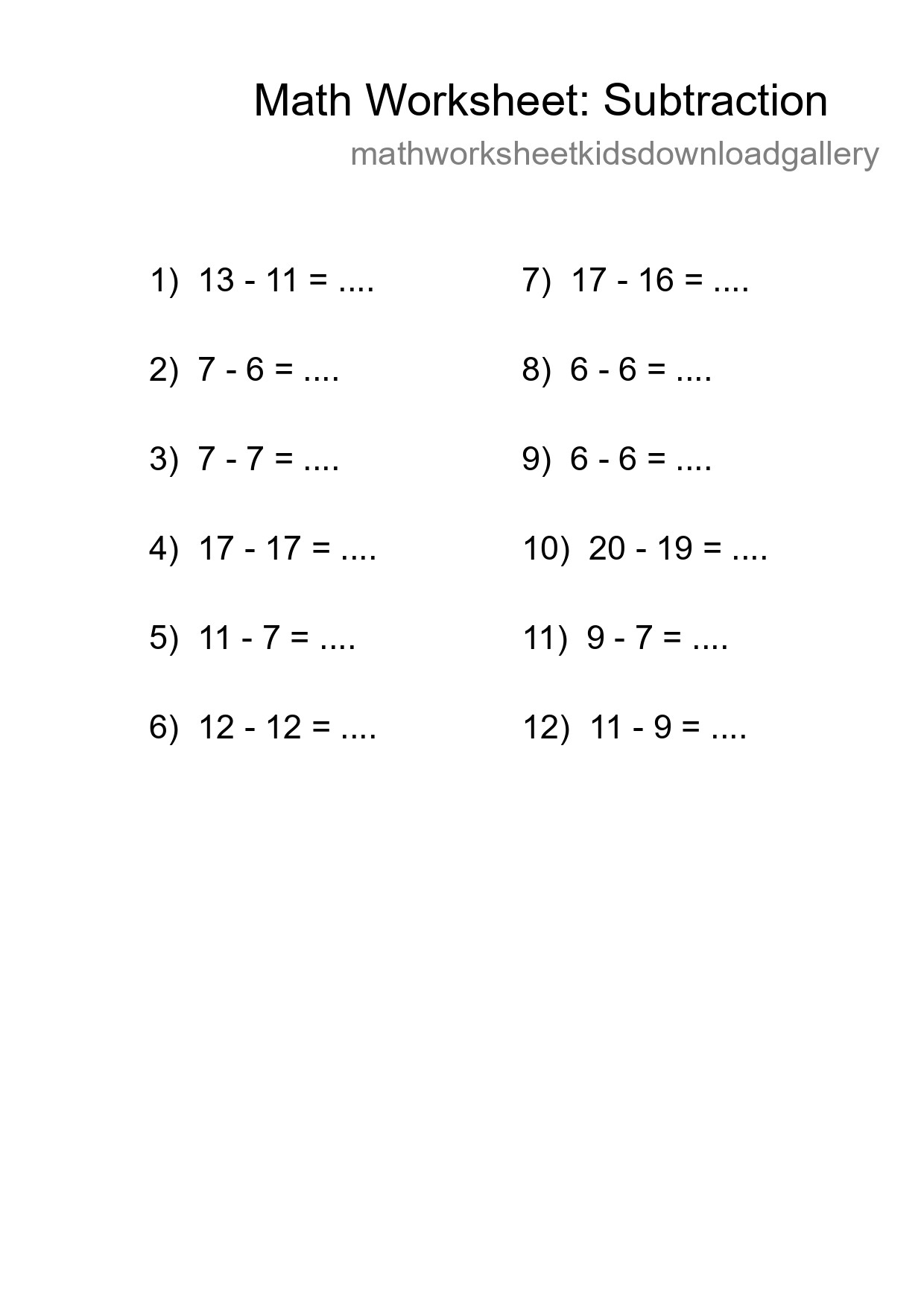 Printable Free 12 Subtraction Math Worksheet For Grade 2 - Part 250