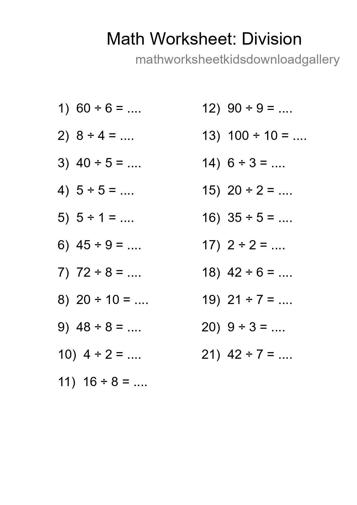 Printable Free 21 Division Math Worksheet For Grade 1 - Part 59