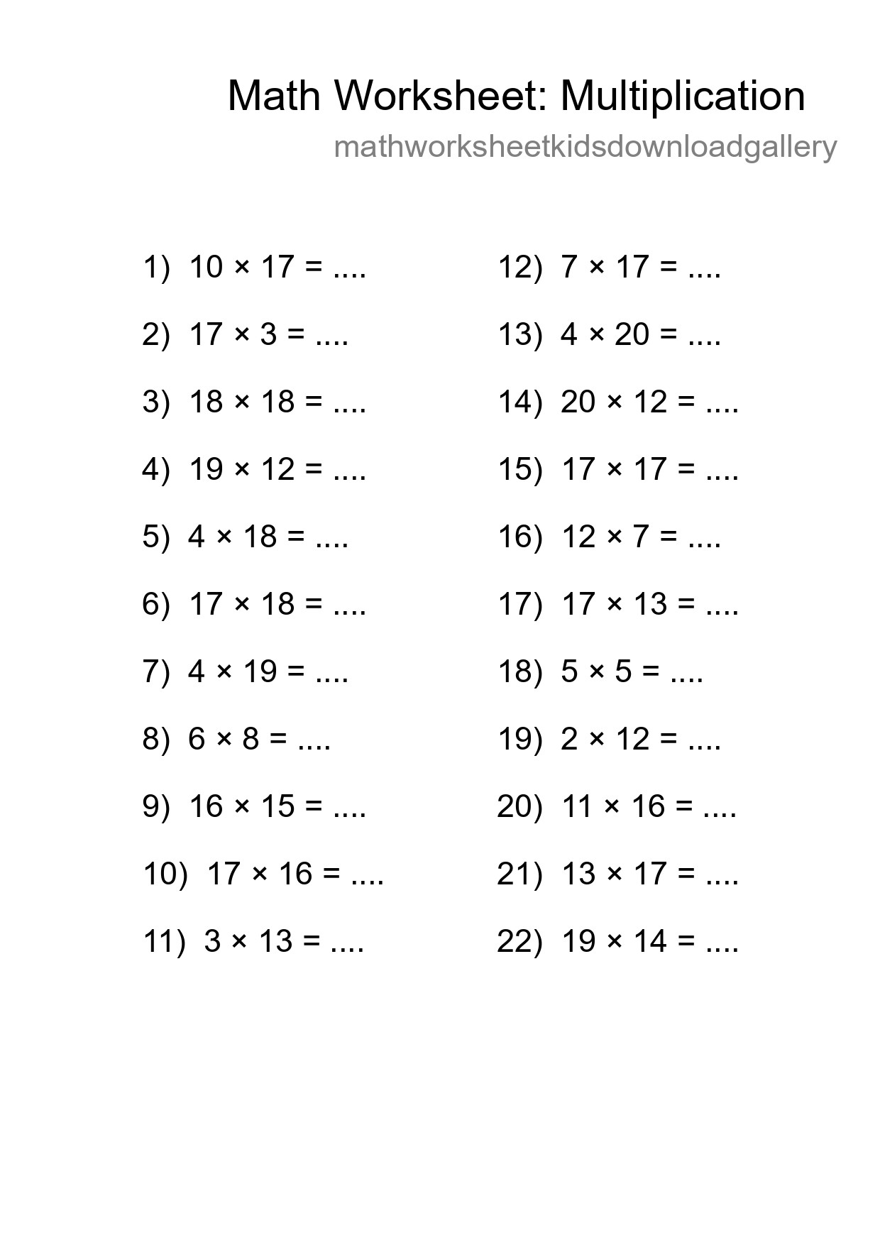 Printable Free 22 Multiplication Math Worksheet For Grade 2 - Part 51
