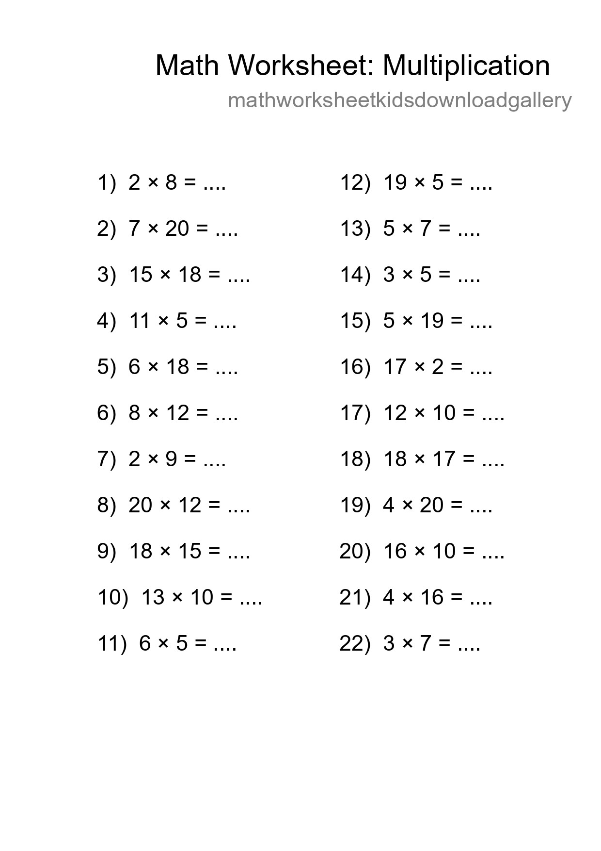 Printable Free 22 Multiplication Math Worksheet For Grade 2 - Part 73