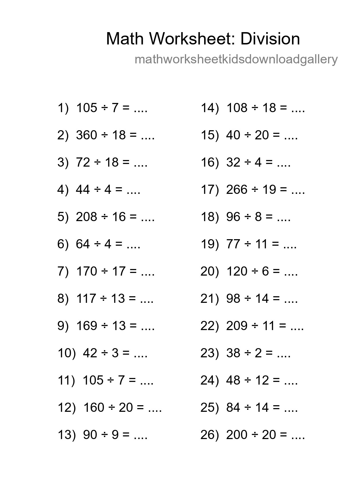 Printable Free 26 Division Math Worksheet For Grade 2 - Part 191