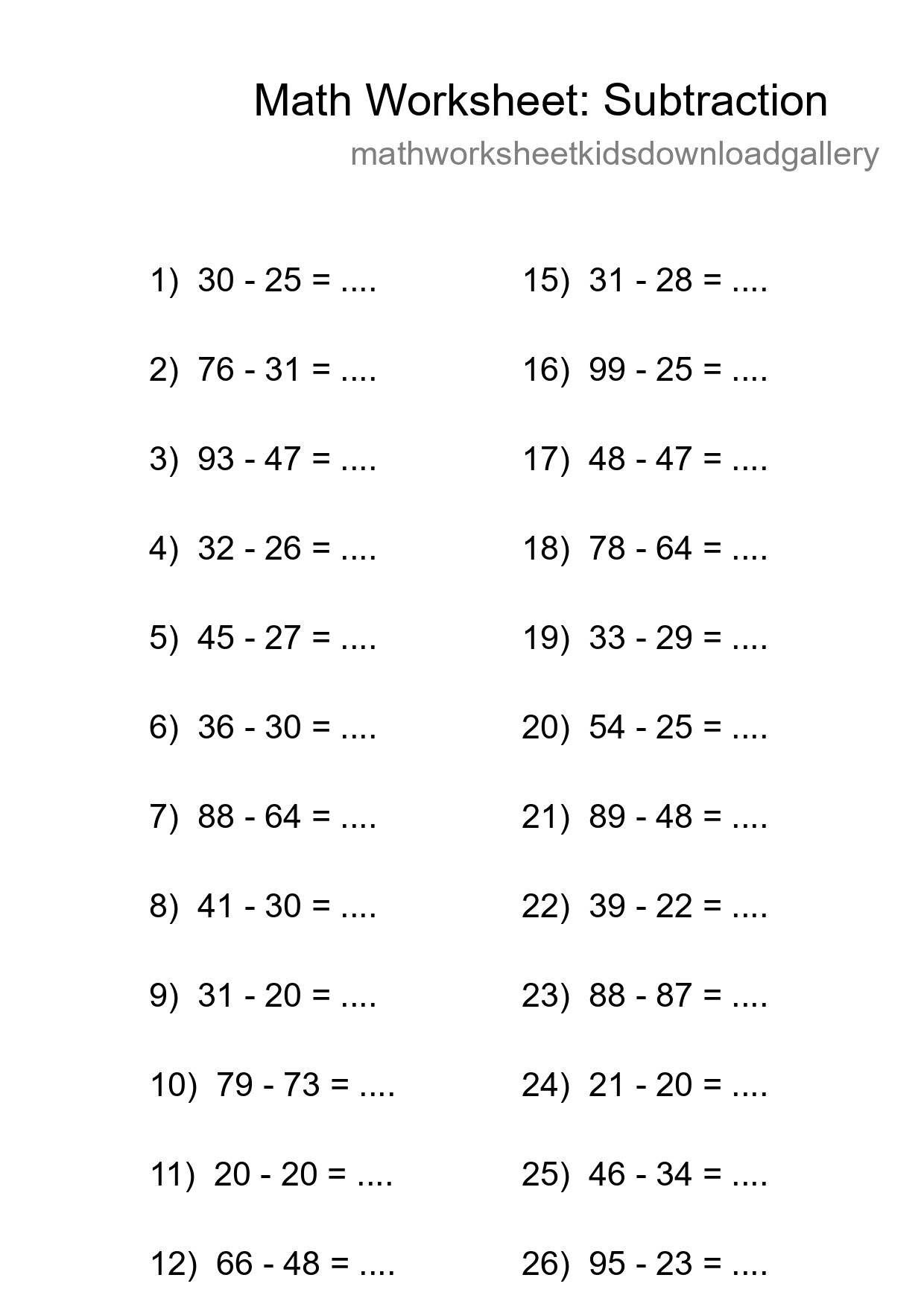Printable Free 27 Subtraction Math Worksheet For Grade 3 - Part 19