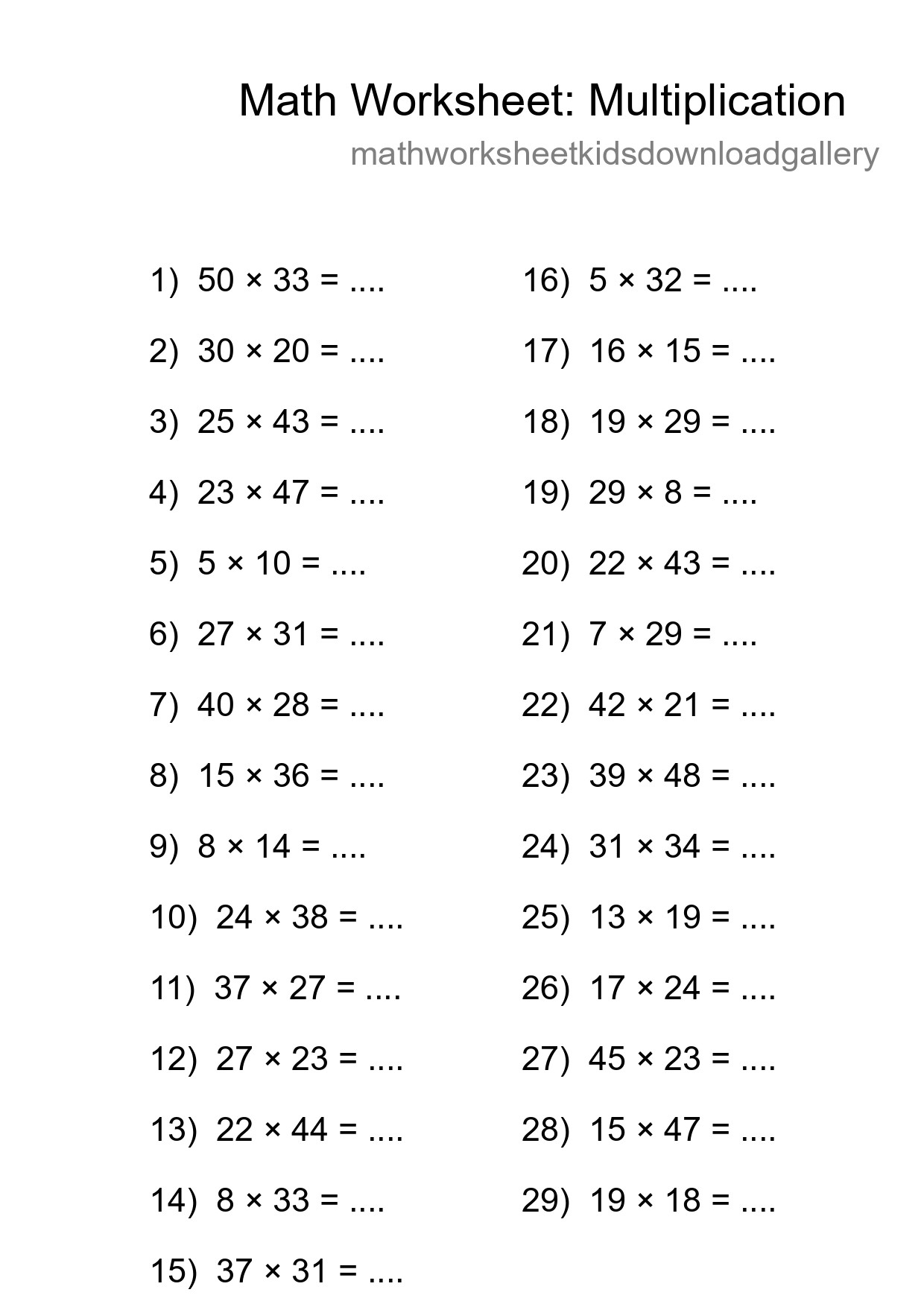 Printable Free 29 Multiplication Math Worksheet For Grade 2 - Part 205