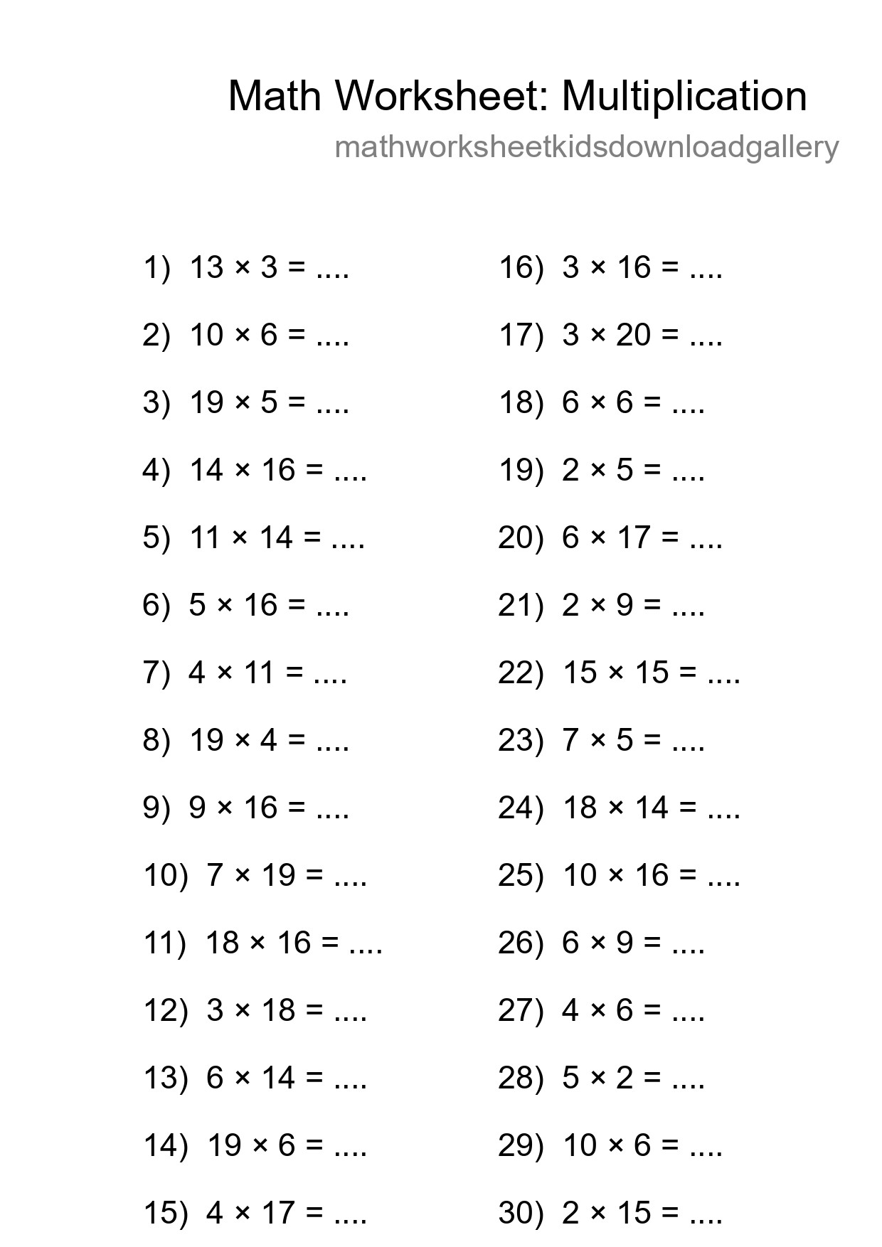 Printable Free 30 Multiplication Math Worksheet For Grade 2 - Part 216
