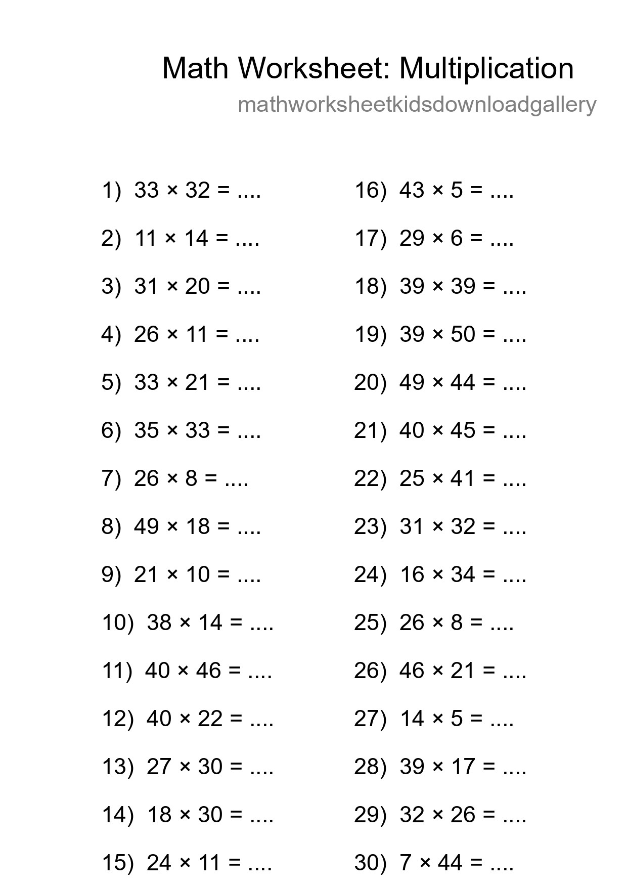 Printable Free 30 Multiplication Math Worksheet For Grade 2 - Part 29
